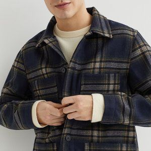 H&M flannel plaid shirt jacket (shacket), navy blue, regular fit size S, new